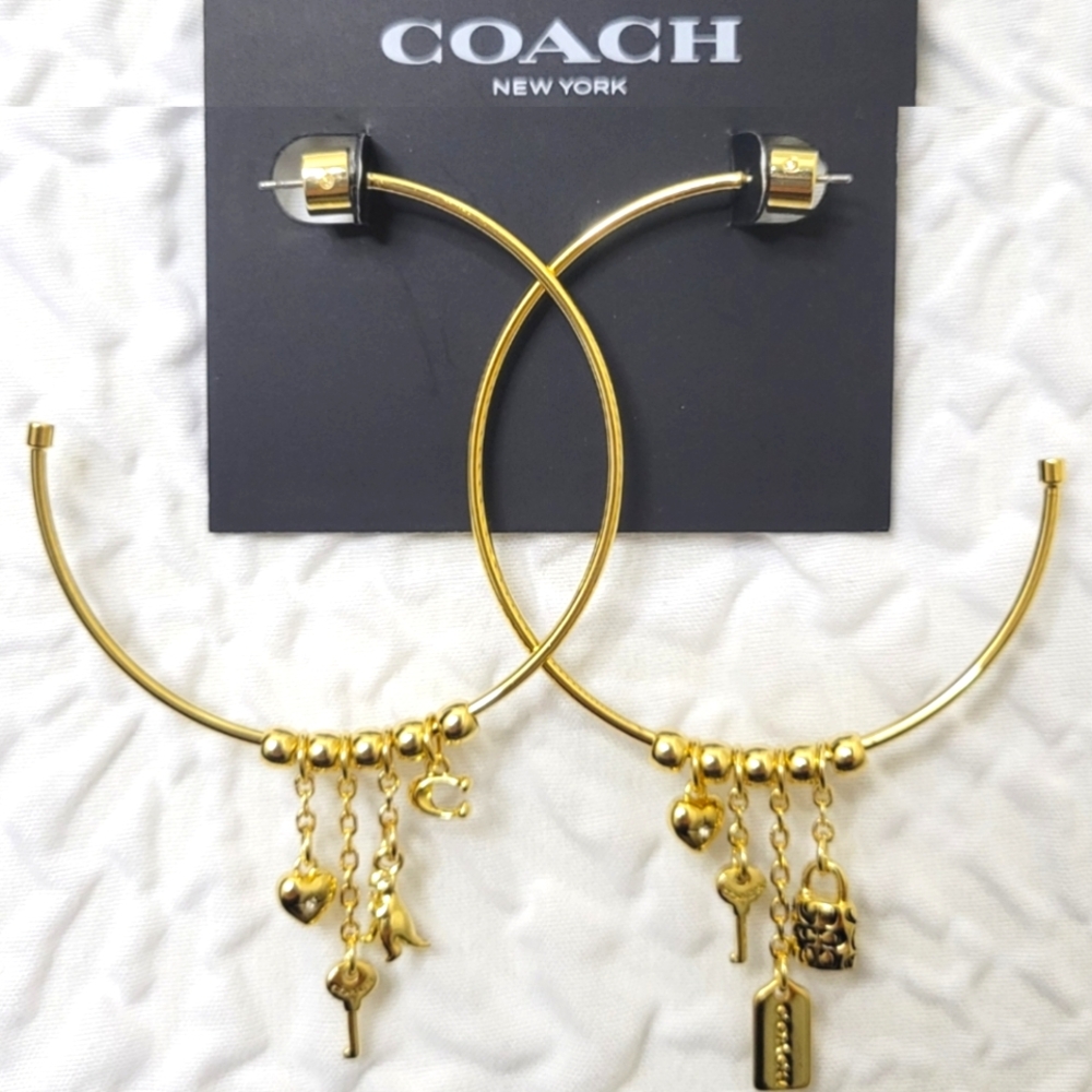 ⚘️Coach Iconic Mix Charms 2" Hoop Earrings - Picture 1 of 13